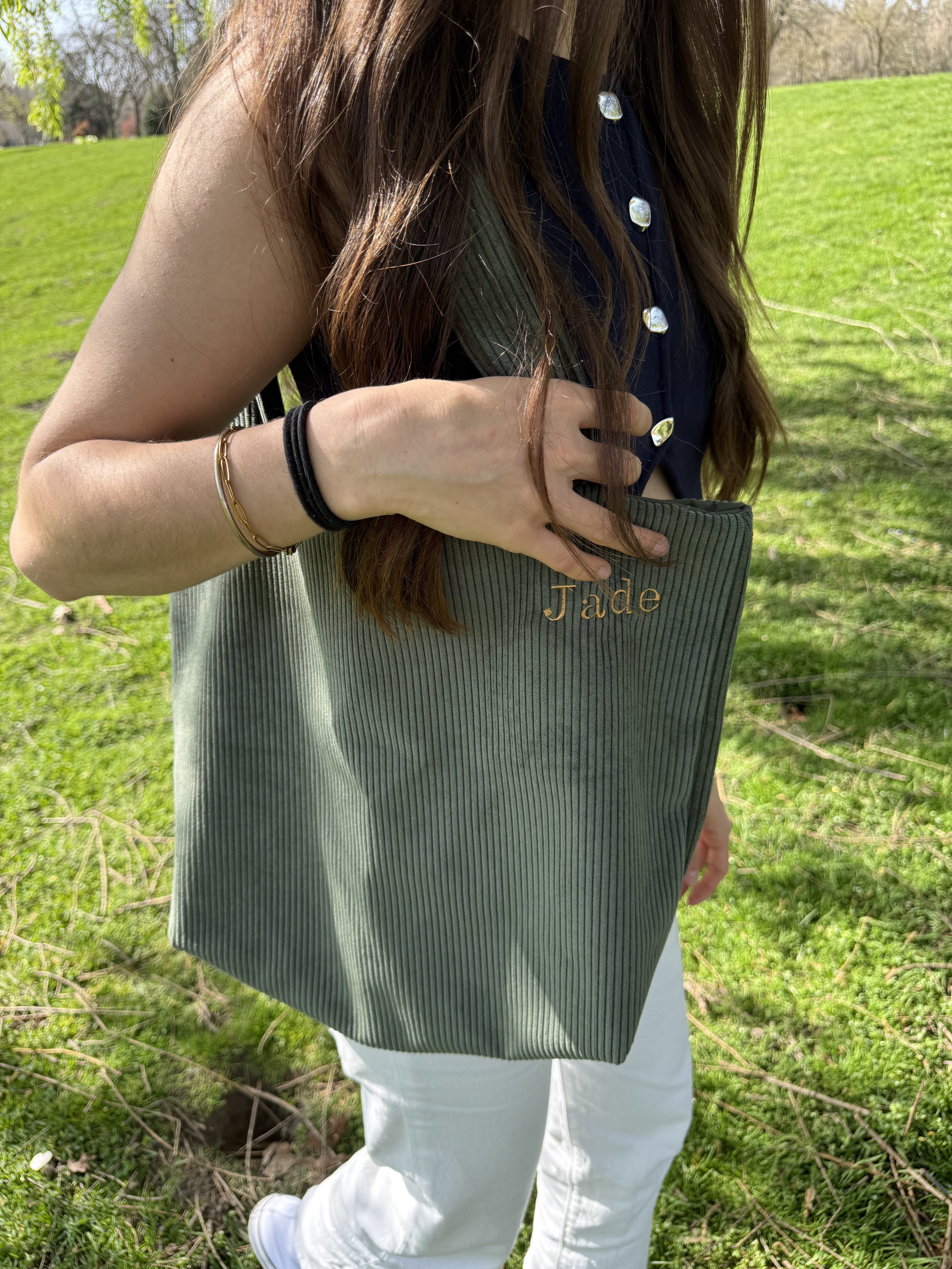 Tote Bag velours côtelé Kaki