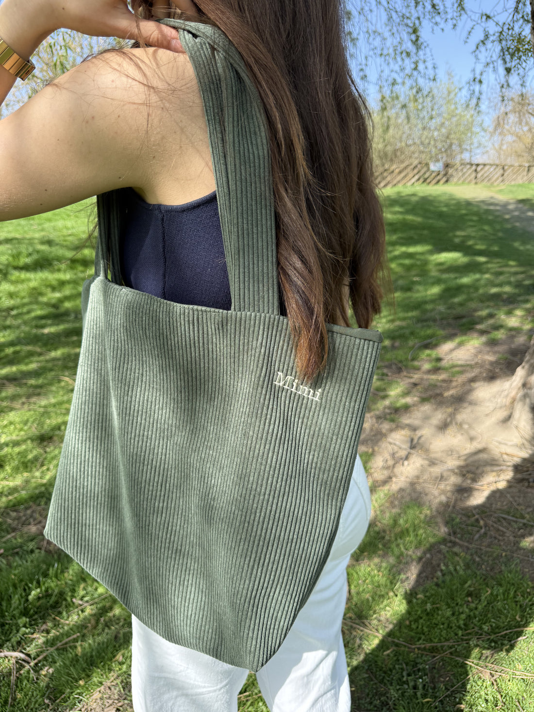 Tote Bag velours côtelé Kaki