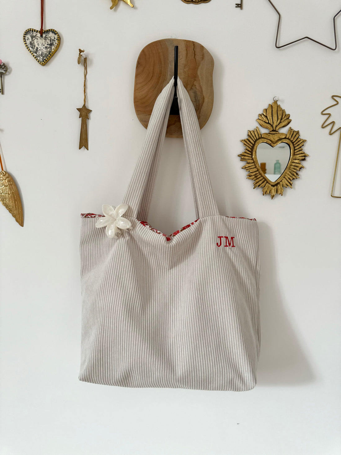 Tote Bag velours côtelé crème