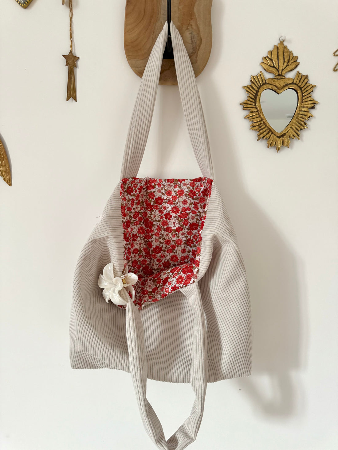 Tote Bag velours côtelé crème