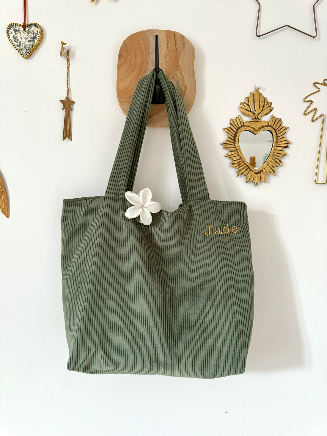 Tote Bag velours côtelé Kaki