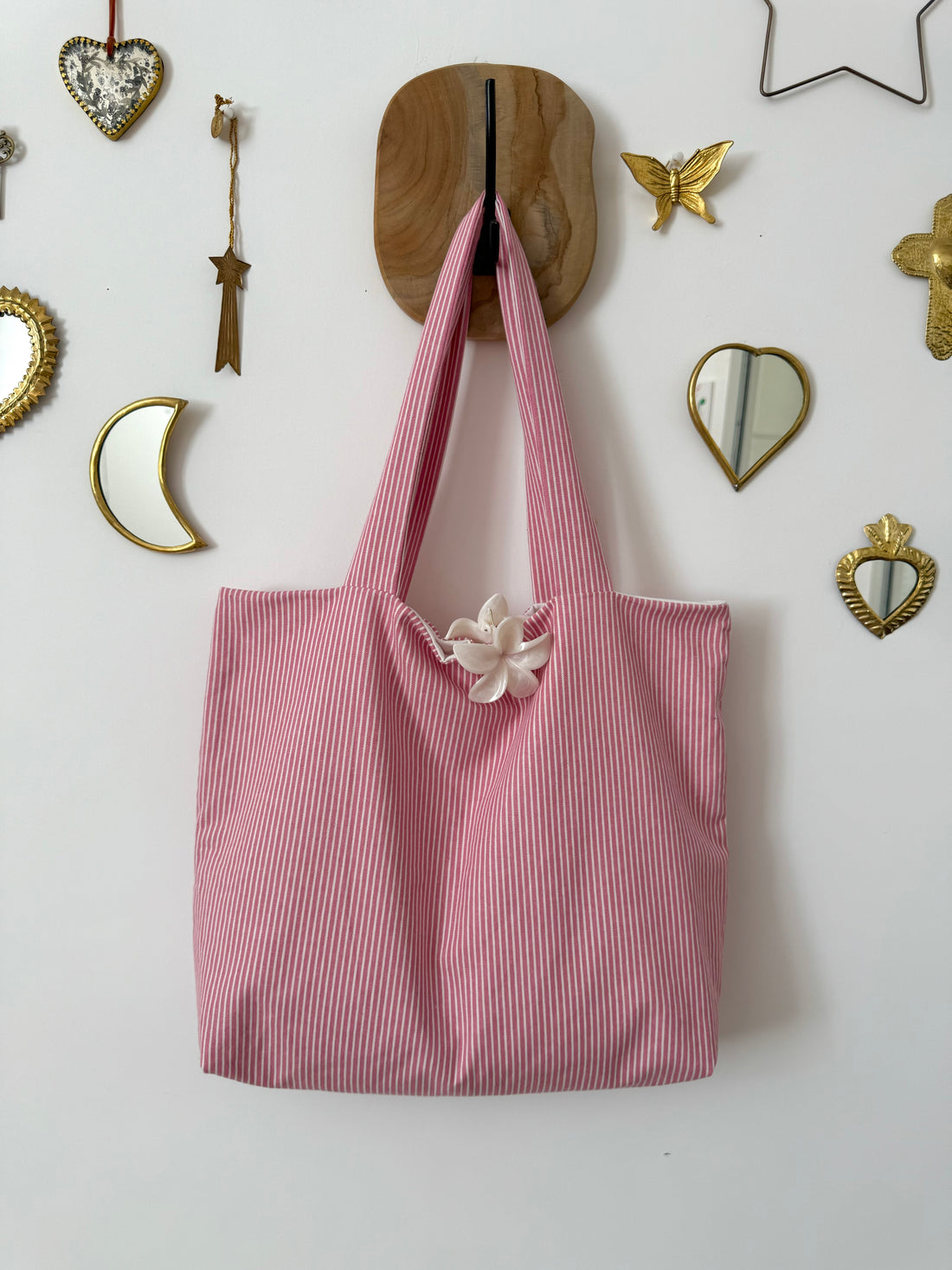 Tote bag rose à rayures