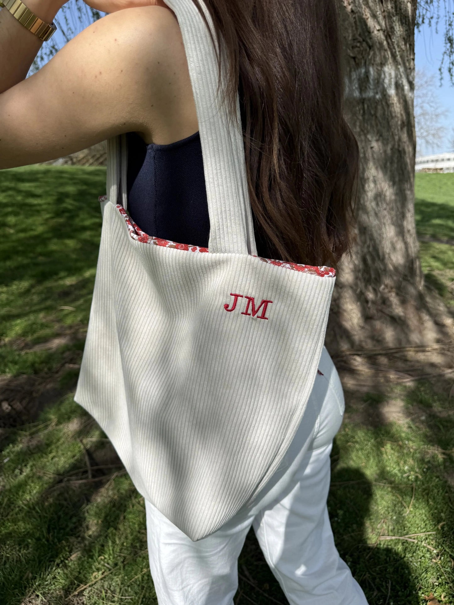 Tote Bag velours côtelé crème