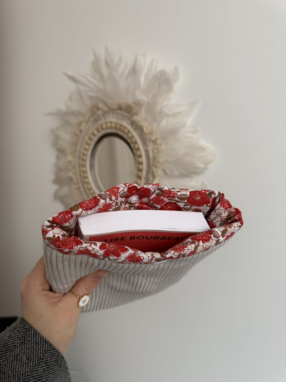 Pochette de livre velours crème