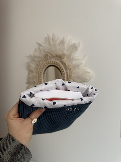 Pochette de livre velours bleu