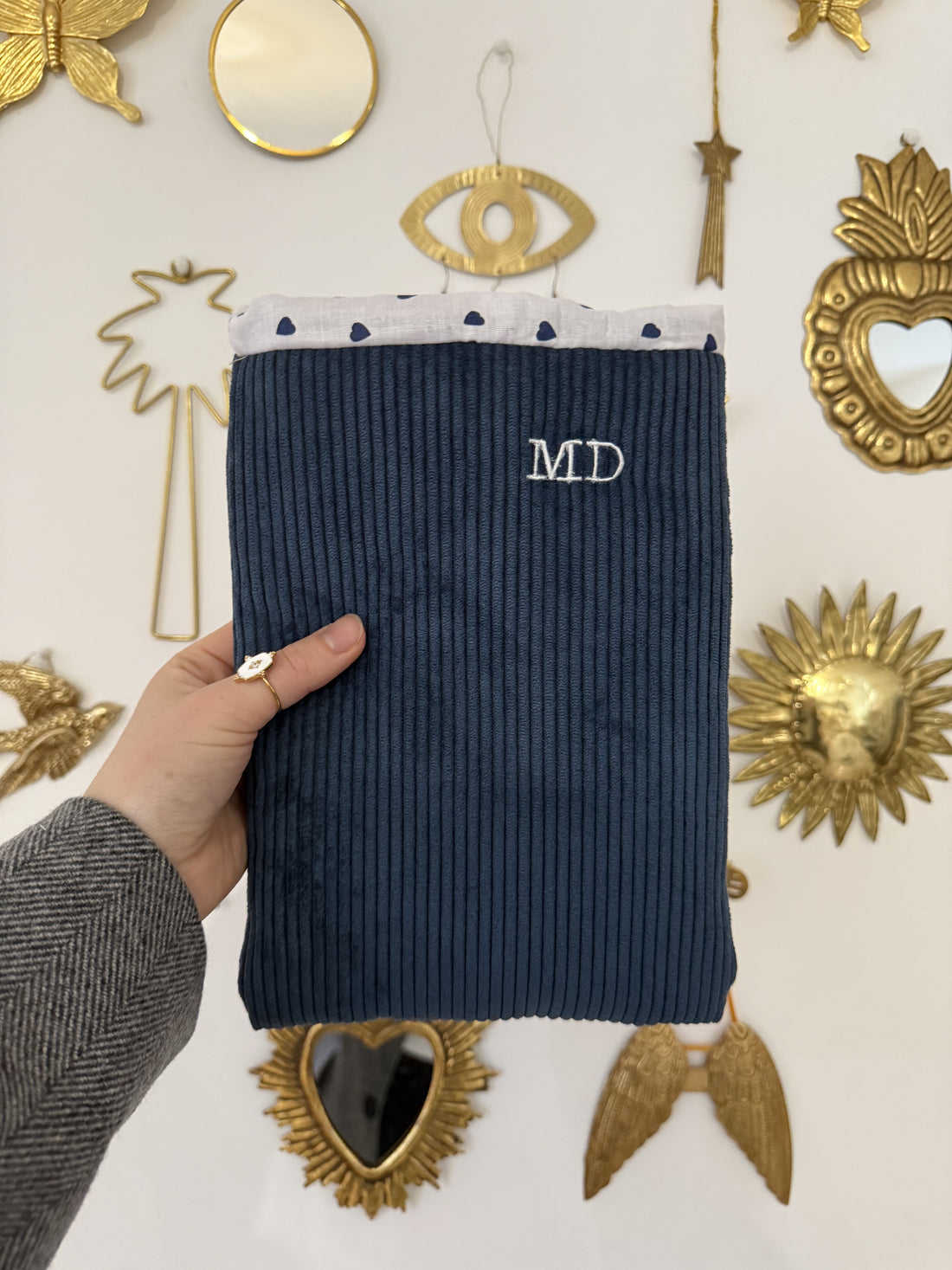 Pochette de livre velours bleu