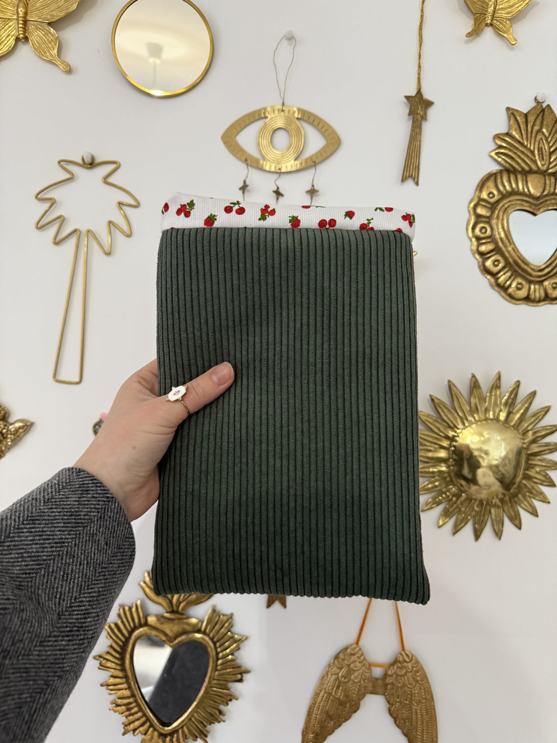 Pochette de livre velours vert