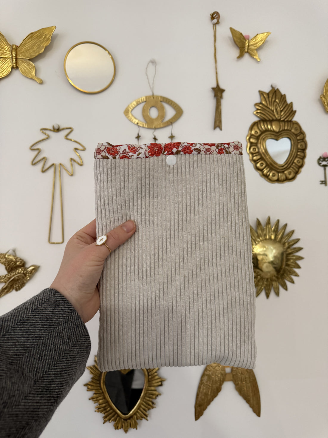 Pochette de livre velours crème