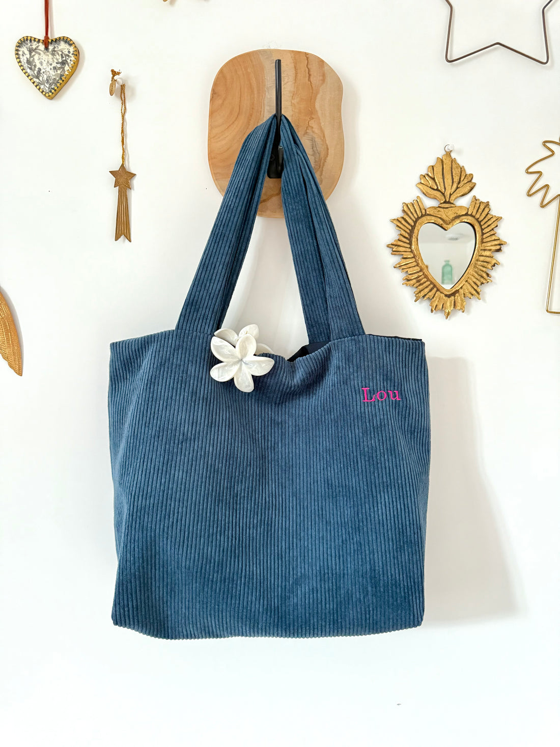 Tote Bag velours côtelé bleu