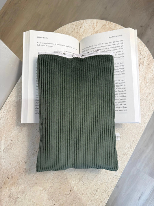 Pochette de livre Kaki côtelé