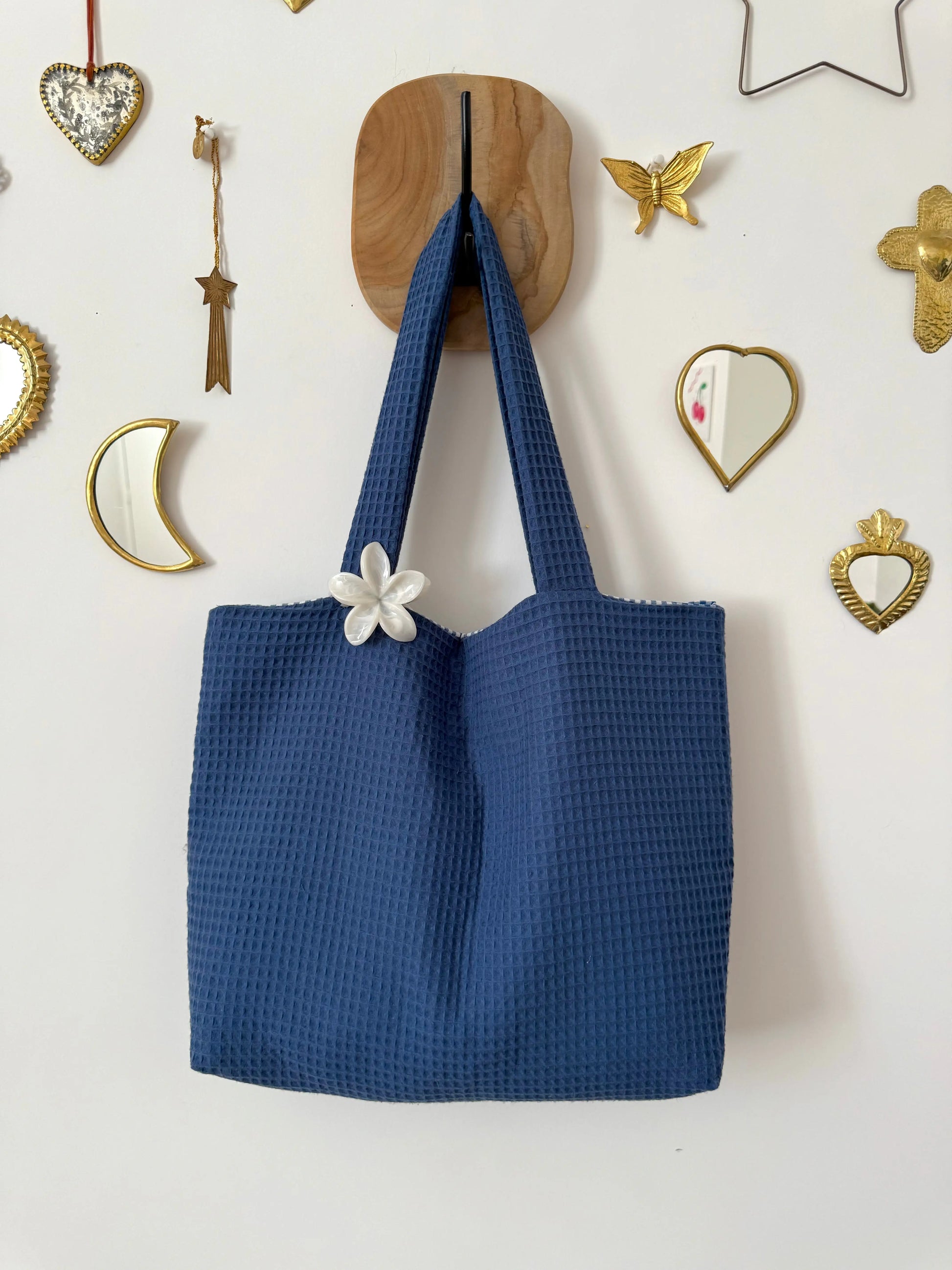 Tote bag nid d'abeille bleu