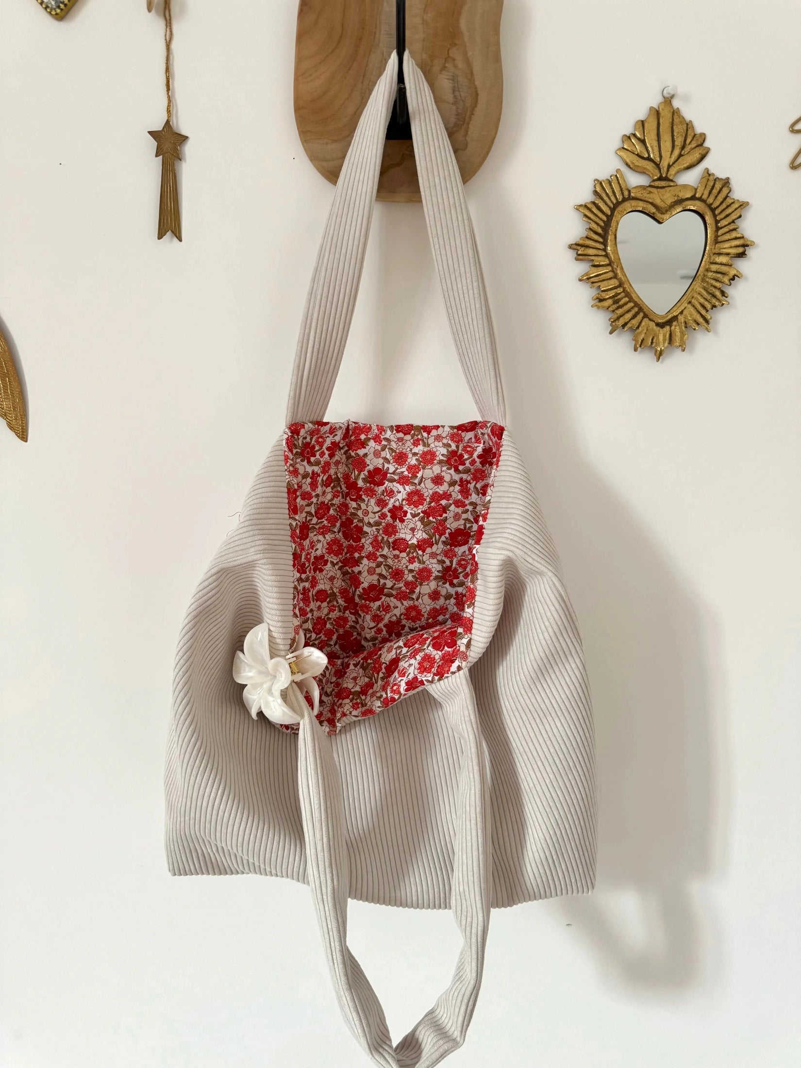Tote Bag velours côtelé crème