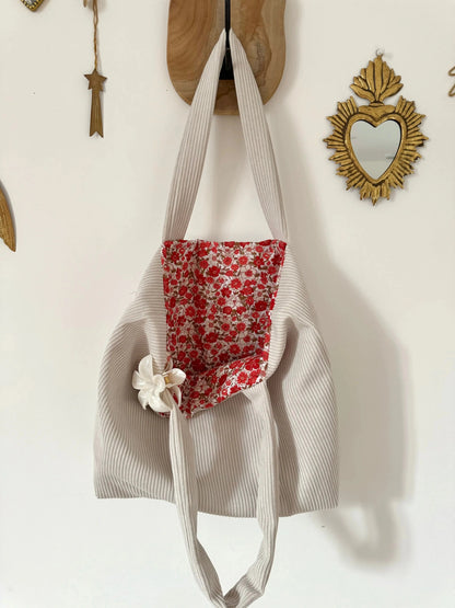 Tote Bag velours côtelé crème