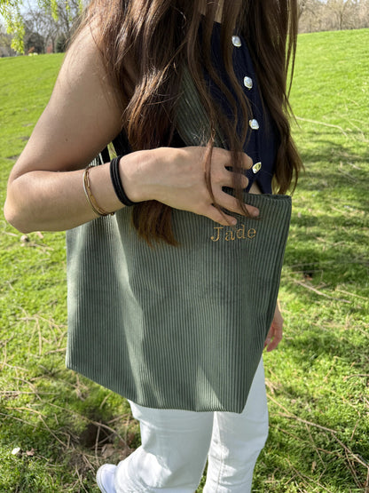 Tote Bag velours côtelé Kaki