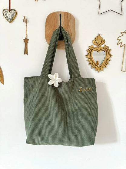 Tote Bag velours côtelé Kaki