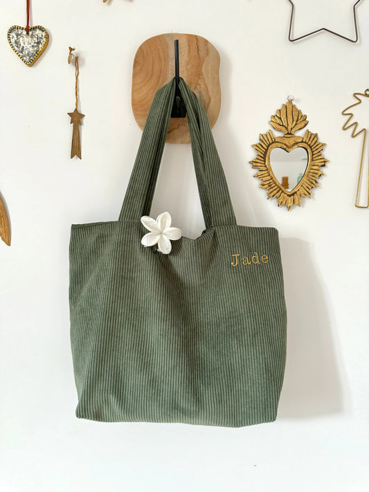 Tote Bag velours côtelé Kaki